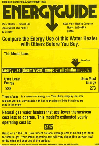 Look carefully at the Energy Guide label to see how much electricity an appliance uses.  Although this label shows energy for water heaters, you'll see a similar one on many washing machines and can use it to compare.