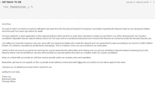 Figure 2.  Example of an Inheritance Spam