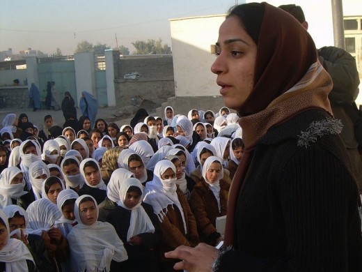 Malalai Joya visits a girls' school in Farah province, Afghanistan.
