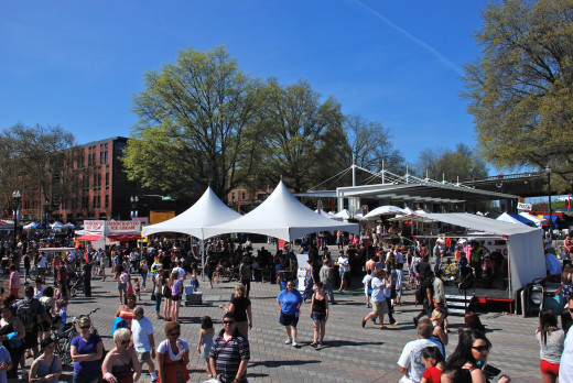 South end of Portland's Saturday Market on the Willamette River.