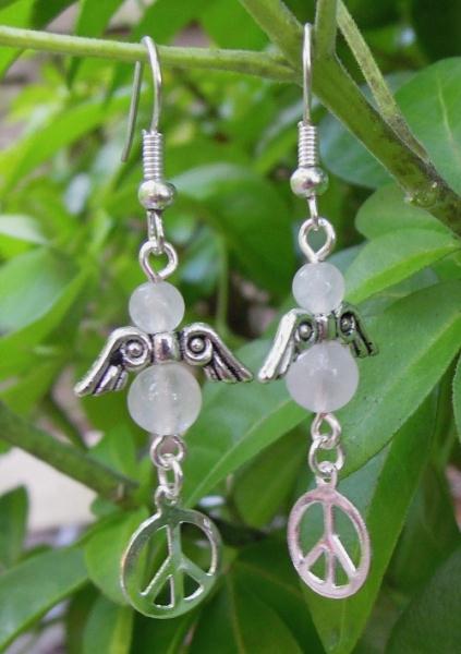 Semi-precious stones can be used to create beautiful jewellery such as these rose quartz angel earrings.