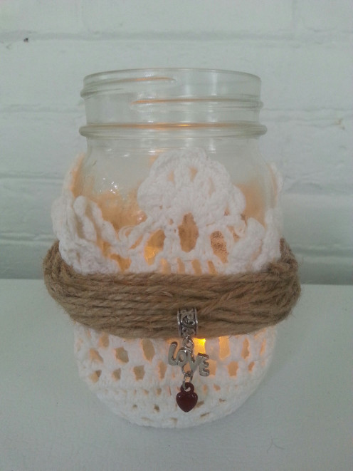 With a single length of jute twine, attach a jewel accessory on one side.