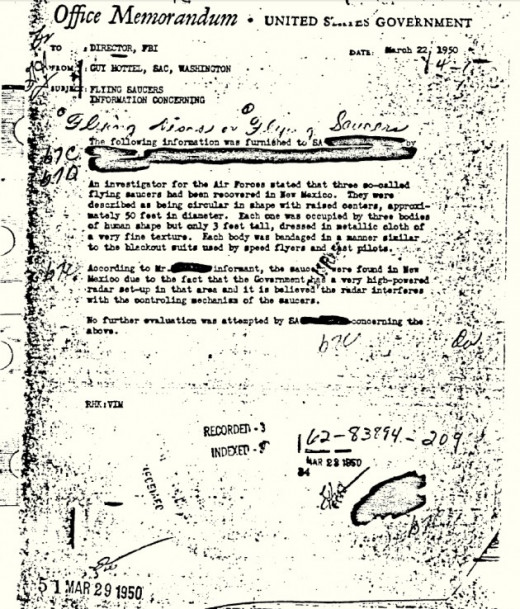 The government memo regarding the Roswell incident. 