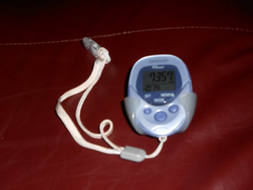 My Omron Pedometer which comes with a clip to be attached to a belt loop.