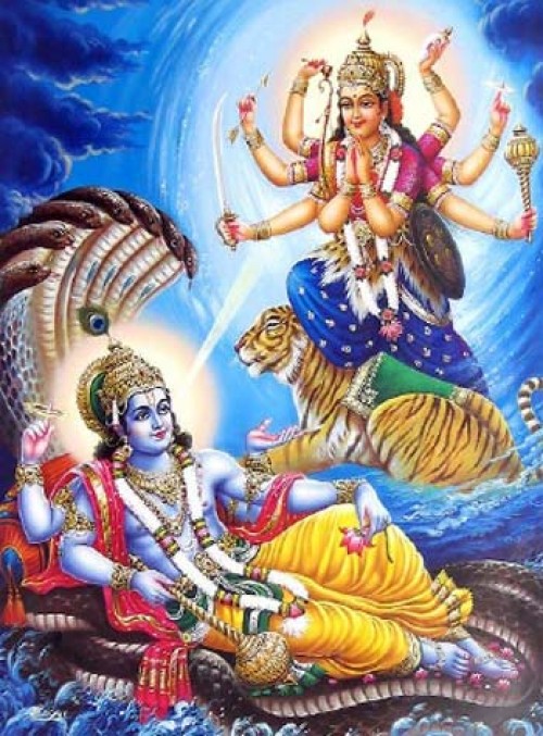 Vishnu takes and domesticates Durga.