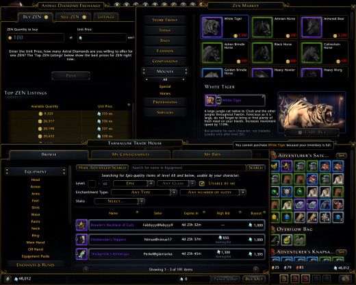 All of Neverwinter's 3 main currencies: Zen, Astral Diamonds, and Gold