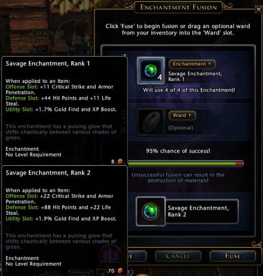 Enchantment Fusion system to upgrade the rank of enchantments you get.