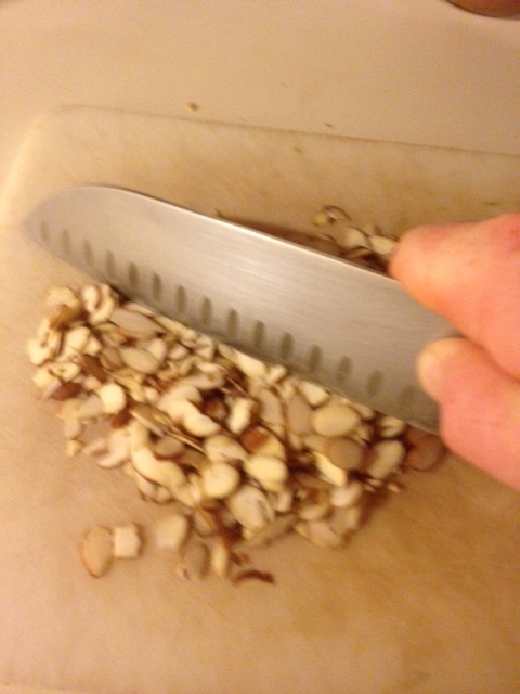 Giving the almonds a quick chop