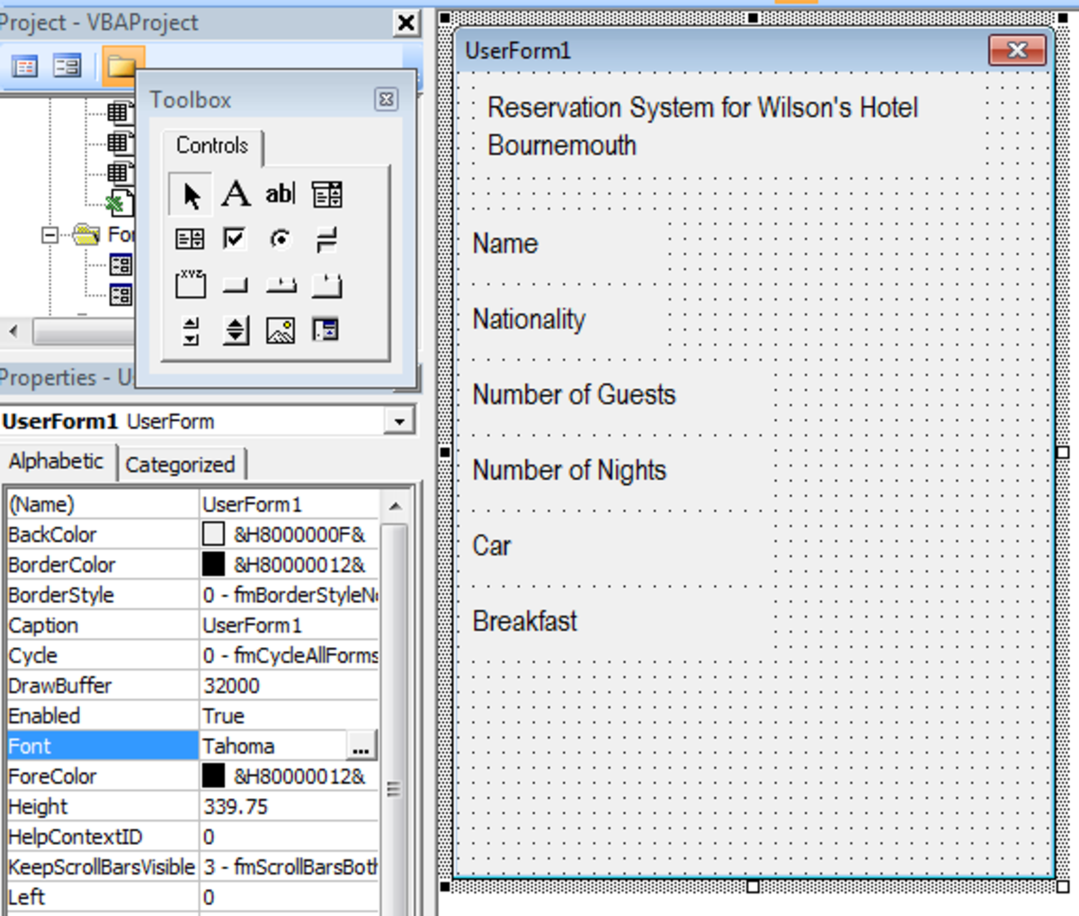 UserForm with Text Boxes added in Excel 2007 or Excel 2010.