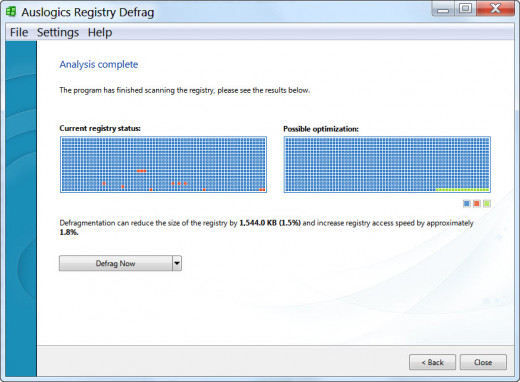 Auslogics Registry Defrag - Registry Analysis