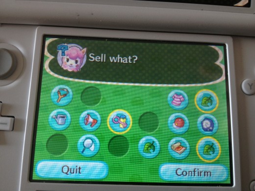 The Sell Menu for Re-Tail in New Leaf.