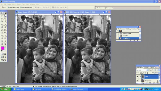 Move B&W over the original color image