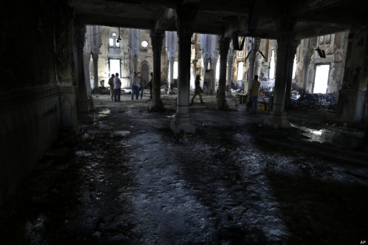 The burned remains of the Rabaah al-Adawiya mosque.