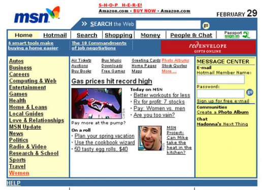 MSN.Com Website Design - 2000