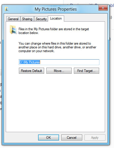 Changing the location of My Pictures to the D: drive