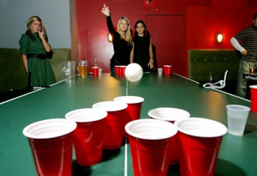 A successful toss will eliminate that cup from Beer Pong table
