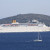Cruise ship in the Adriatic sea and island view from the terrace, Croatia