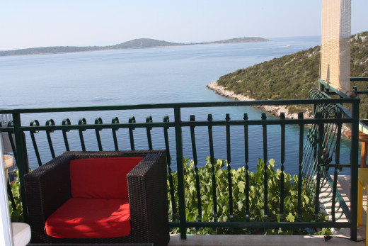 Adriatic sea and island view from the terrace, Uvala Liubljeva, Croatia