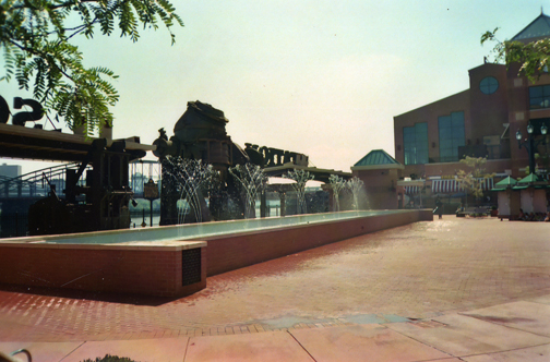 The dancing waters of the fountain at Station Square.  