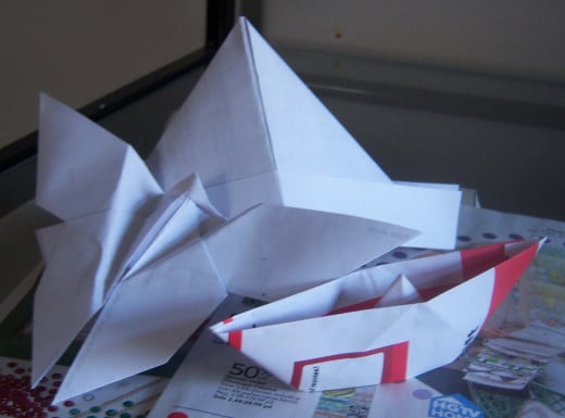 Who knew junk mail could be so pretty? The hat, boat and butterfly were all made out of either junk mail or scrap paper.