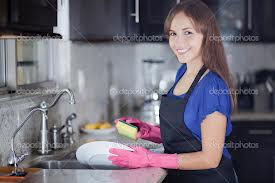 Wash dishes with gloves on