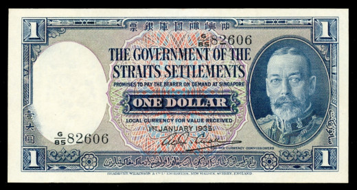 $1 banknote used in the Straits Settlement of Singapore in 1935
