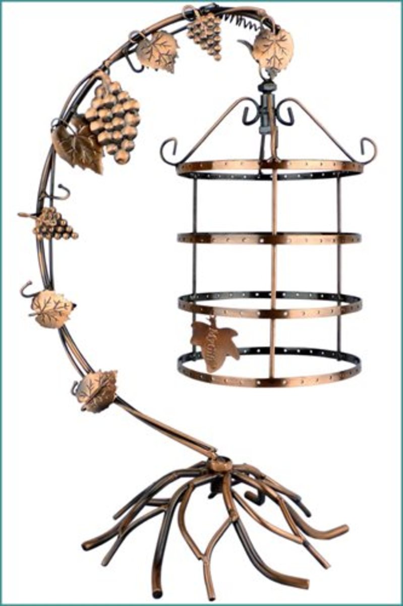 This pretty earring stand will display up to 72 pairs of earrings in the four tier rotating bird cage - it also has five hooks on the main arm to hang necklaces and bracelets (see product link below)