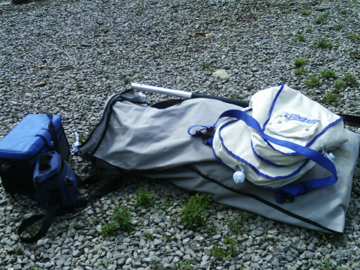 This is a seat and the dufflebag and a cooler bag and a photo bag, plus a paddle.  I upgraded to a tackle bag fishing rods and a tripod with video camera for youtube videos.