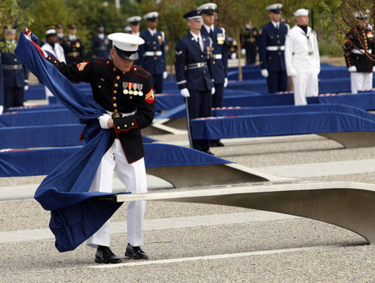 Unveiling of 184 memorial benches at the 9/11 Pentagon Memorial on September 11, 2008.