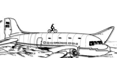 It's not a good idea to ride a bike on an airplane.