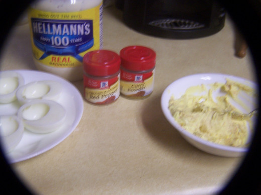 Add and mix your ingredients with the yokes.