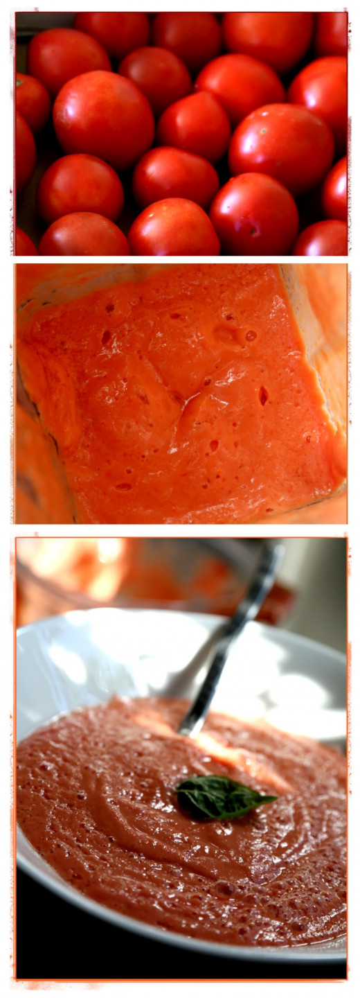 Here are three steps: prepare your tomatoes (I recommend you chop them), blend them with cashews, pour and serve!