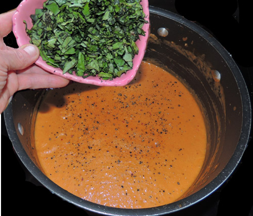 stir in fresh basil, reserving a little to garnish the top with. 