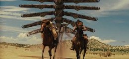 Still taken from Cowboys and Aliens showing the blending of the Western and Science Fiction genres.