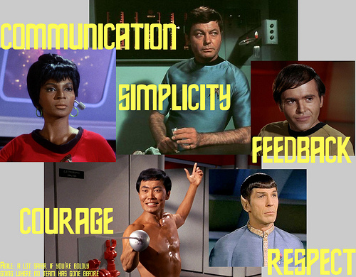 Uhuru, Bones, Chekov, Sulu and Spock.  