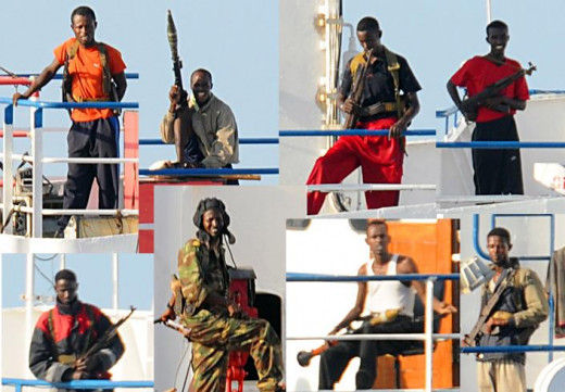 A montage of known Somali pirates from 2008.