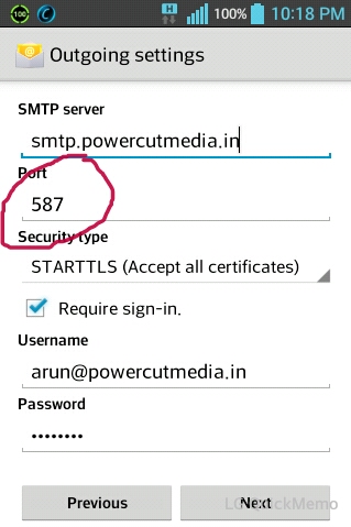 Outgoing Settings In Android Wizard