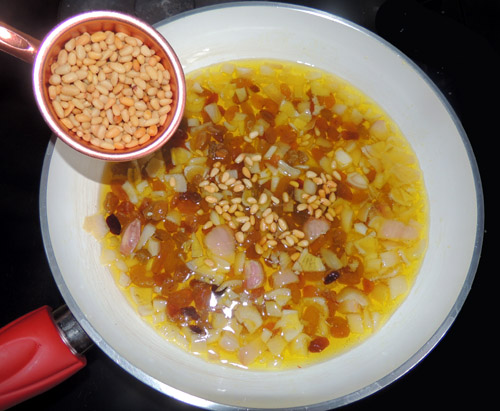 Add pine nuts--