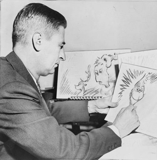 Geisel draws some of the art for "How The Grinch Stole Christmas"