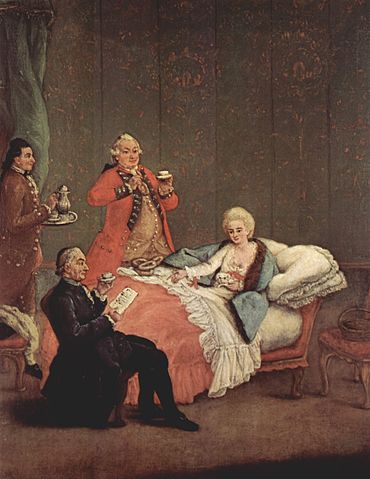 Chocolate being enjoyed as a luxurious beverage amongst the European nobility