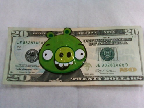 Denominations in $5 & $20 Angry Bird Money