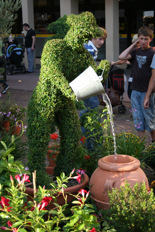 Fountain display by landscaping business at a fall festival in Rastatt, Germany