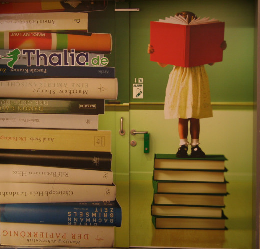 Poster/Mural that hides door in bookstore - Shopping Mall in Ludwigshafen, Germany