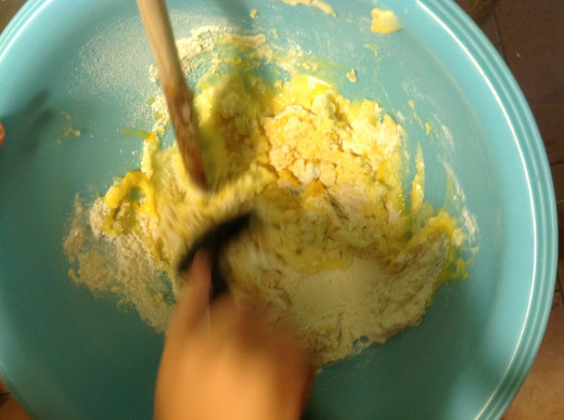 A very enthusiastic 4 year old mixing the ingredients!