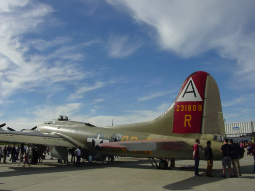 The Collings Foundation's Boeing B 17 Flying Fortress at the Worcester Airport. The plane is part of the Wings of Freedom tour. Both Joseph Gosselin and Dick Dining flew this type of aircraft over Nazi Germany