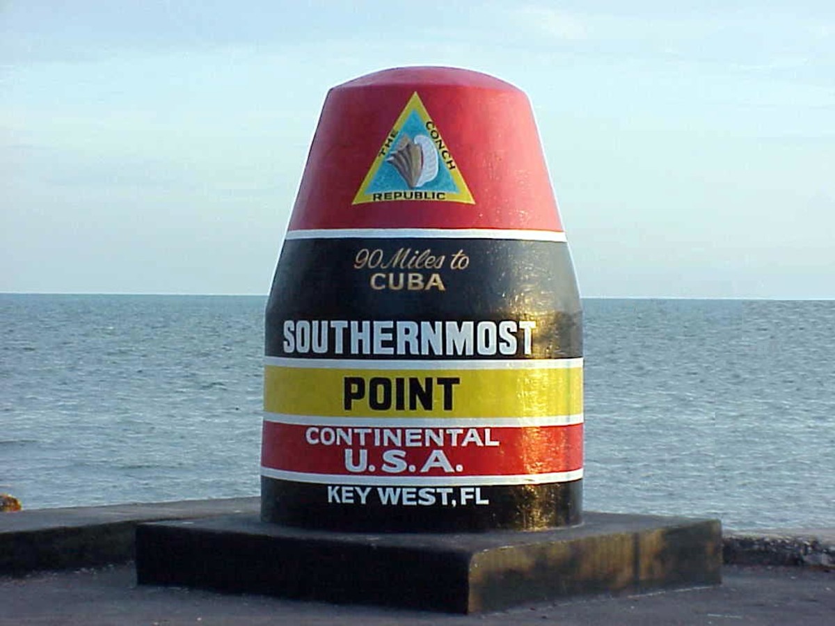 The southern most tip of the continental U.S. at Key West, Florida.  