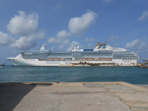 Cruise ship in port in Aruba