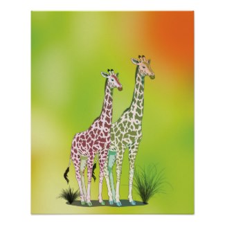 I used Photoshop to create a background and add some unusual colour to these giraffes which were in the public domain.