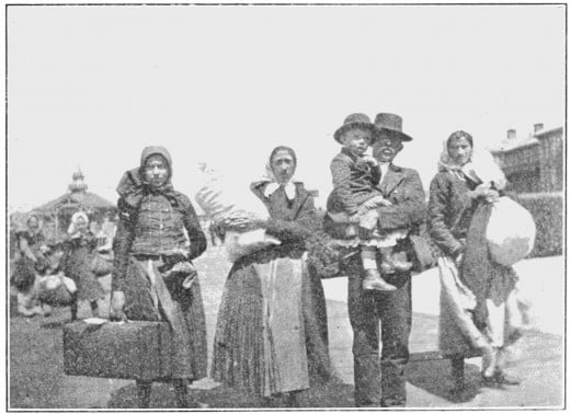 Photographers capturing immigrants entering the United States for the first time often encouraged the immigrants to put on their country's traditional dress clothes for the picture.