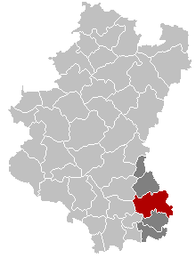 Map location of Arlon, in the Belgian province of Luxembourg 